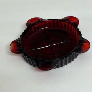Vintage Ashtray Ruby Red Glass Fancy Design